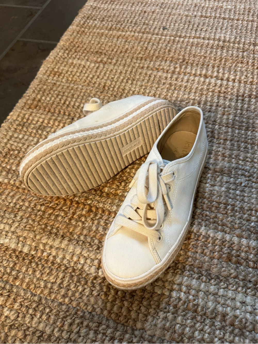 Kate Spade Taylor Platform Sneakers Off White Cream Braided 0.25” Heel Size 7.5 - Picture 6 of 7